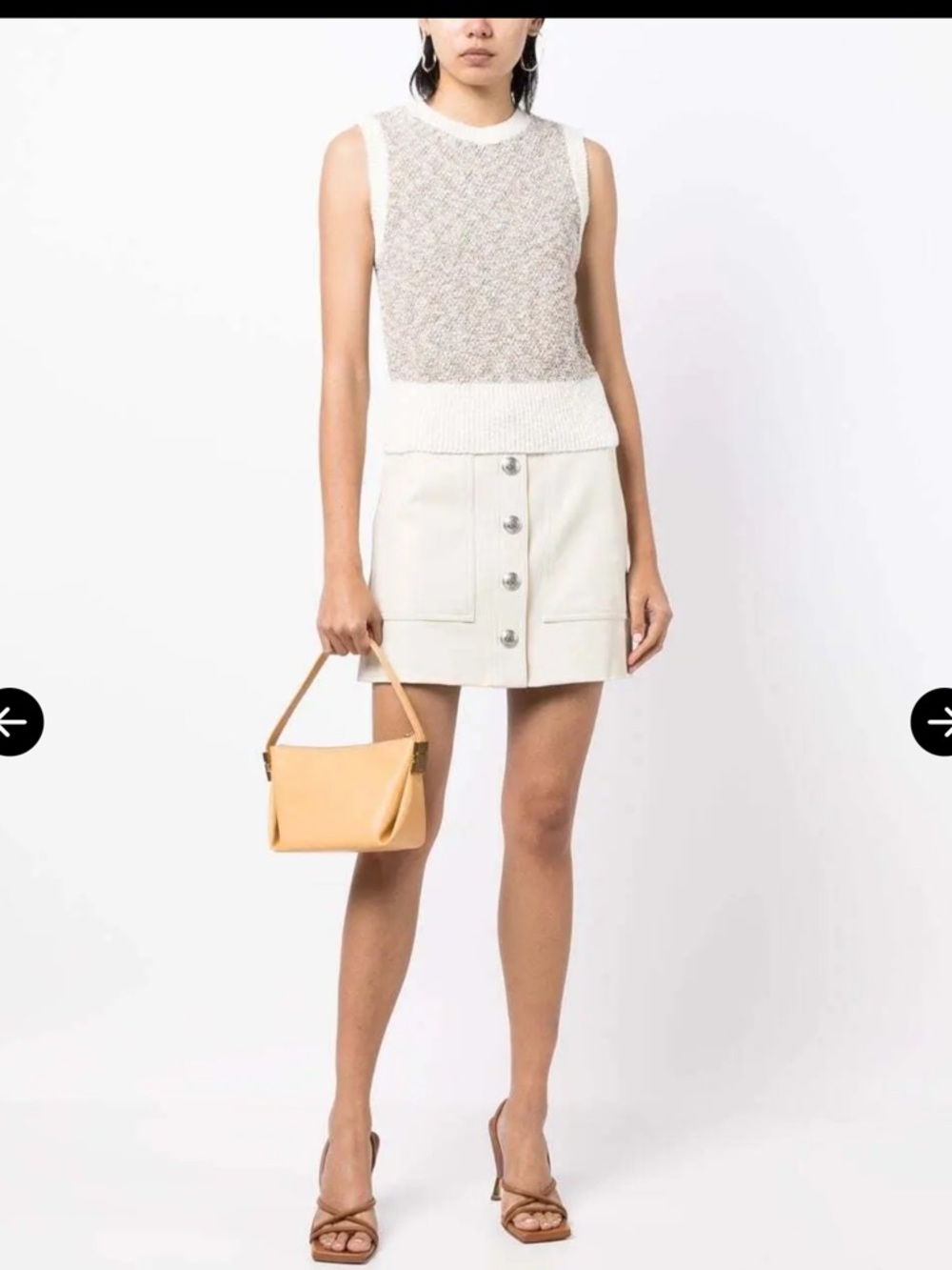 Veronica Beard Cream and Taupe Bouclé Knit Sleeveless Sweater Vest